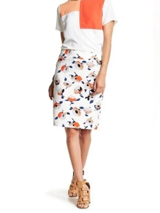 Nine West Dresses & Skirts - Nine West White Pencil Skirt with Orange, Navy and Tan Floral Print
